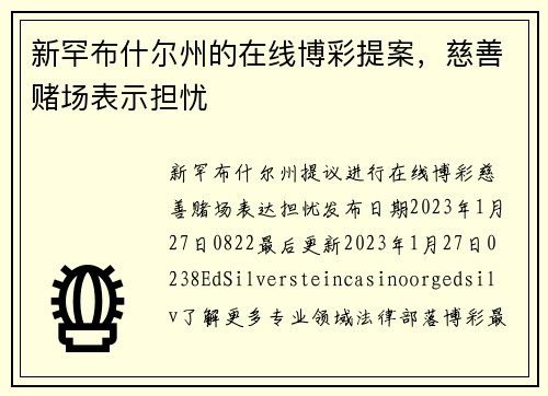 新罕布什尔州的在线博彩提案，慈善赌场表示担忧